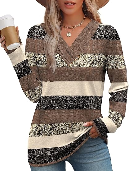 WIHOLL Long Sleeve Shirts for Women Fall Outfits V Neck T